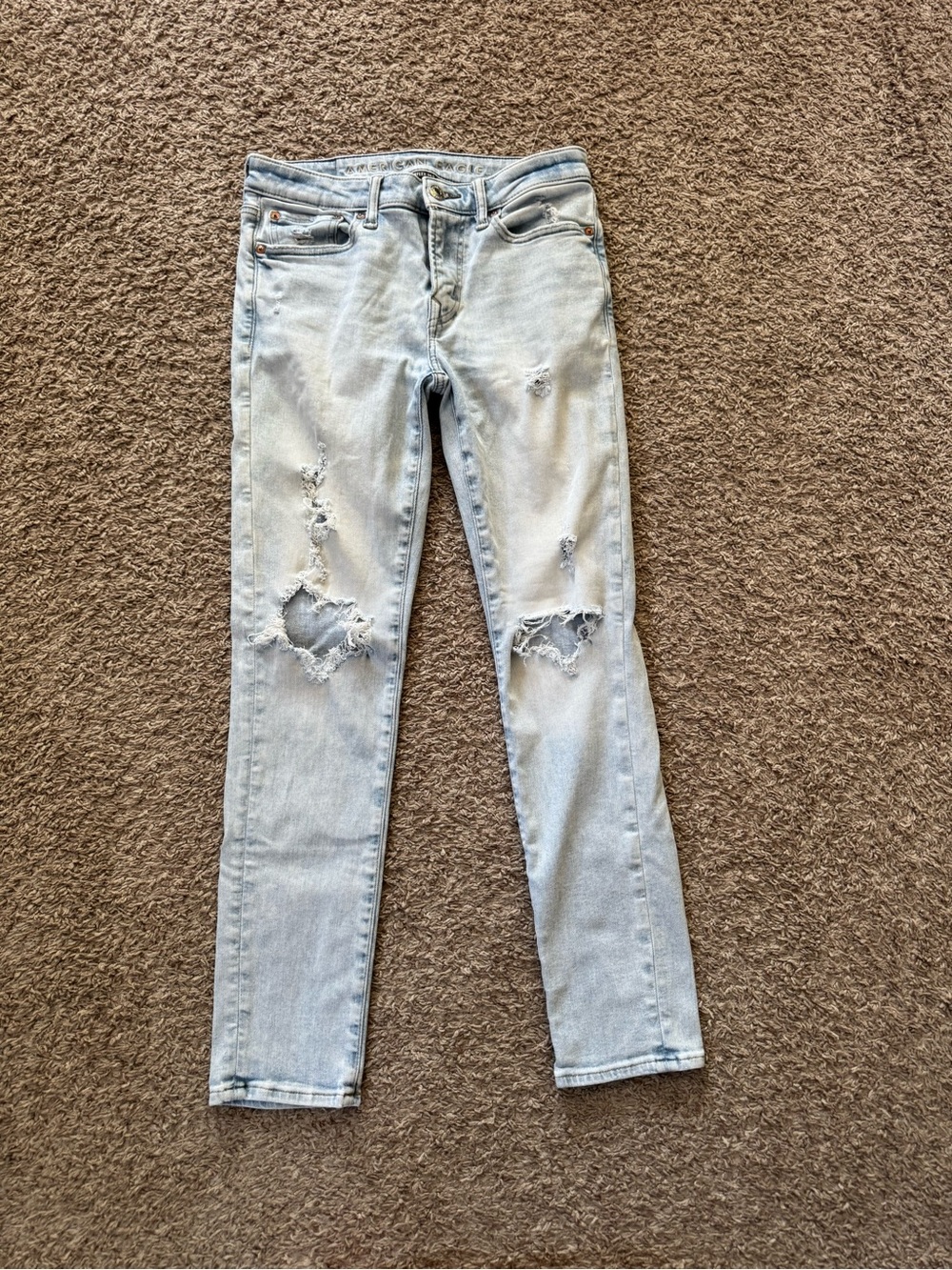 American Eagle AirFlex 360 Skinny Jeans Men’s 29x30 Light Wash Distressed EUC